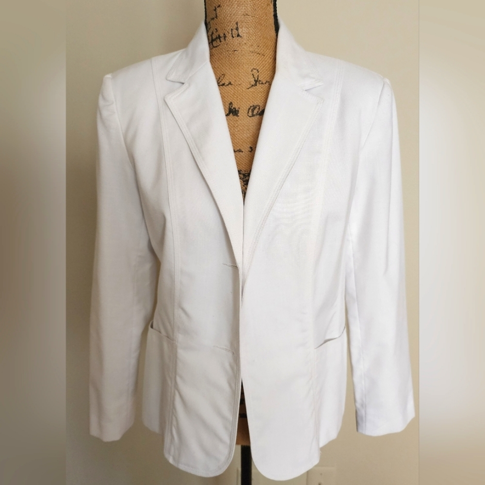 Dress Barn Women's Sz 10 White Long Sleeve Jacket Blazer Shoulder Pads